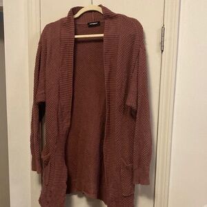 Express Textured Knit Cardigan with pockets in dark pink / magenta